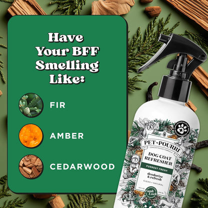 Furrest Fresh Dog Deodorizing Spray, 8 Fl Oz Grooming Perfume for Dog Coat, Pet Odor Neutralizer with Essential Oils, Vet Recommended, Paraben & Sulfate-Free Fir, Amber, & Cedarwood Scent