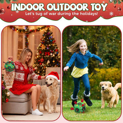 Christmas Dog Toys: Soccer Ball with Straps for Outdoor Play, Tug of War- Dog Birthday Gift, 8 Inch Balls for Medium & Large Dogs
