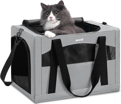 Cat Carrier Stable, Pet Carrier Breathable and Portable, Cat Carriers Bag with Scientific Hidden Partition, Carriers for Cat under 5Kg, Dog Carrier Suitable for Travel and Outing, Gray
