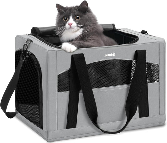 Cat Carrier Stable, Pet Carrier Breathable and Portable, Cat Carriers Bag with Scientific Hidden Partition, Carriers for Cat under 5Kg, Dog Carrier Suitable for Travel and Outing, Gray