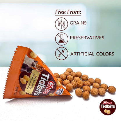 Churu Tidbits for Cats, Soft & Chewy Churu Filled, Baked Chicken Cat Treats with Taurine & Green Tea Extract, 0.42Oz per Pack, 8 Packs Total, Tuna & Salmon Recipe