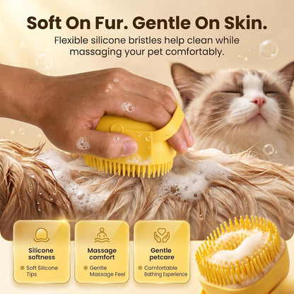 Pet Shampoo Brush, 2-In-1 Silicone Bath Brush with Soap Dispenser for Dogs & Cats