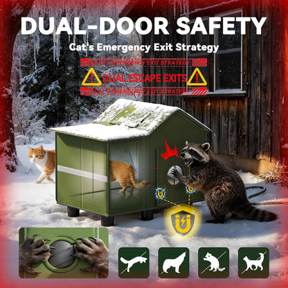 Heated Cat Shelter for Outside, Large Outdoor Cat House with Roof Window and Cozy Cushion, Weatherproof Foldable and Easy Assembly Design