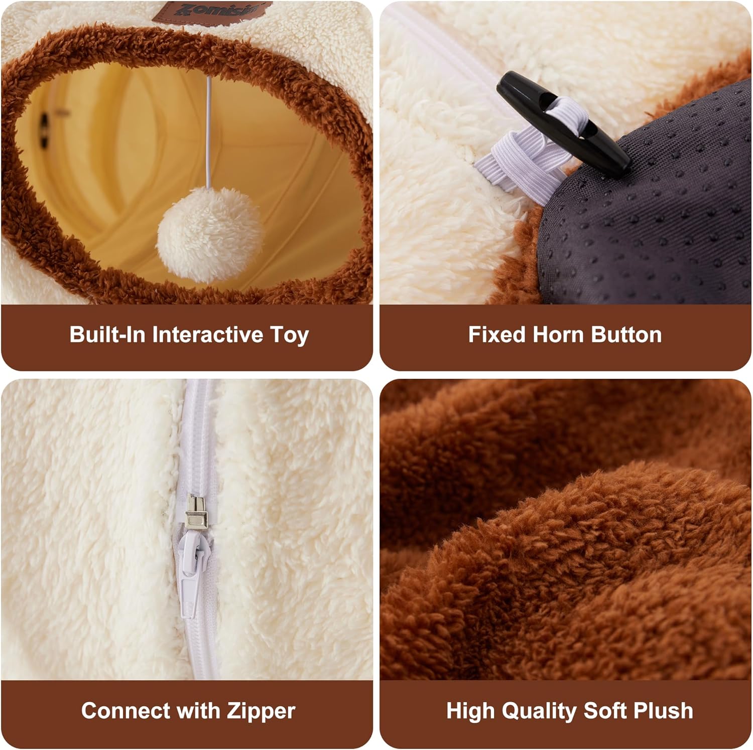 Cat Tunnel Bed for Indoor Cats, Cute Cat Donut Toy Tunnel for Small Large Cats, Peekaboo Pet Cave Play Tunnel Toy for Kitten/Rabbit,Beige