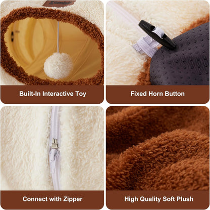 Cat Tunnel Bed for Indoor Cats, Cute Cat Donut Toy Tunnel for Small Large Cats, Peekaboo Pet Cave Play Tunnel Toy for Kitten/Rabbit,Beige