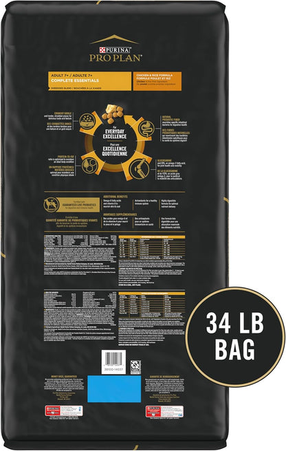 Purina Pro Plan Senior Dog Food with Probiotics for Dogs, Shredded Blend Chicken & Rice Formula - 34 Lb. Bag