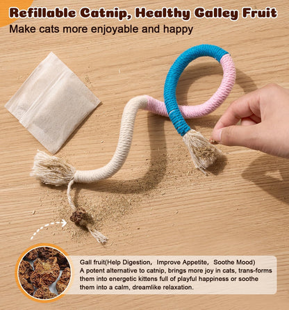 Cat Chew Ropes 4Pcs, Cat Toys for Indoor Cats with Refillable Natural Catnip, Safe Teeth Cleaning Chew Toys(19.5 Inches)