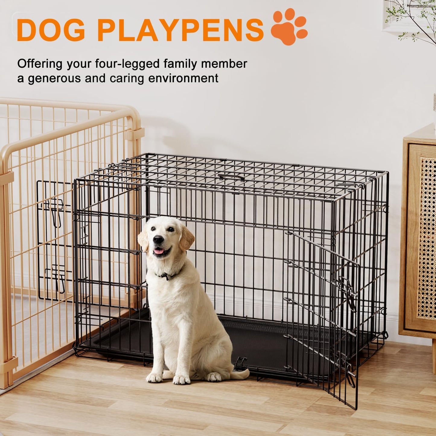 Dog Crate 36Inch Dog Cage Foldable Metal Kennel with Leakproof Tray Foldable Design Indoor Outdoor Use for Medium Dogs,Black