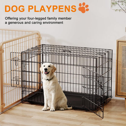 Dog Crate 36Inch Dog Cage Foldable Metal Kennel with Leakproof Tray Foldable Design Indoor Outdoor Use for Medium Dogs,Black