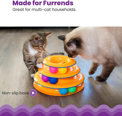 Tower of Tracks – 3-Level Interactive Cat Toy with 6 Spinning Balls, Non-Slip Base, Ideal for Indoor Cats, Orange