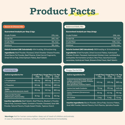 Pupsicle Mix Sample Pack - Easy-To-Make DIY Pupsicle Refills - Delicious Mix for the Pupsicle Interactive Dog Toy - with Bacon & Cheese, Calming, Balanced Belly, and Dental Mix - 4 Pack Sampler