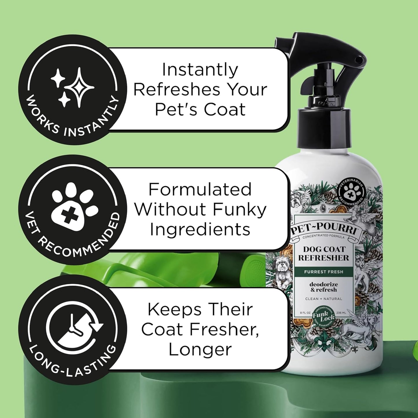 Furrest Fresh Dog Deodorizing Spray, 8 Fl Oz Grooming Perfume for Dog Coat, Pet Odor Neutralizer with Essential Oils, Vet Recommended, Paraben & Sulfate-Free Fir, Amber, & Cedarwood Scent