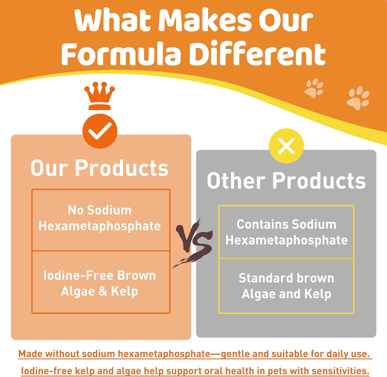 Dog Teeth Cleaning Powder - Natural Dog Dental Powder -Gentle Dog Breath Freshener, Dog Plaque and Tartar Remover, Vet Formulated - 60 Scoops