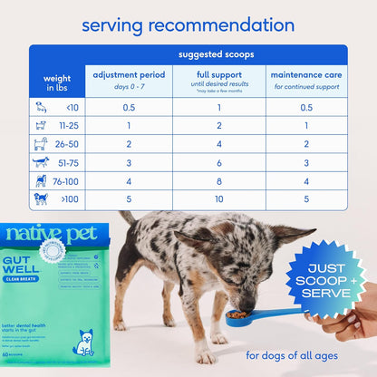 Gutwell Clean Breath - Dog Breath Freshener & Dog Dental Powder - Promotes Fresh Breath with Targeted Triple-Biotic Dental Care Blend - 60 Scoops