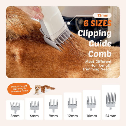 Pet Grooming Vacuum Kit, Professional Dog Grooming Clippers with 2.5L Cup, 3 Suction Modes, Cordless Clippers, 5 Groomer Tools, Low Noise Pet Hair Trimmer 