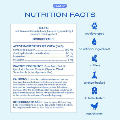 Calming Chews for Dogs - Melatonin for Dogs Anxiety Relief - Grain Free All Natural Hemp Calming Treats & L-Theanine Helps Manage Stress & Separation Anxiety - Puppy Sleep Aid - 30 Chews