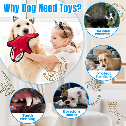 No Stuffing Dog Squeaky Toys, Glowing Eyes Crinkle Plush Puppy Toys for Teething Chewing, 5Pcs Toy Set for Large/Medium/Small Dogs 