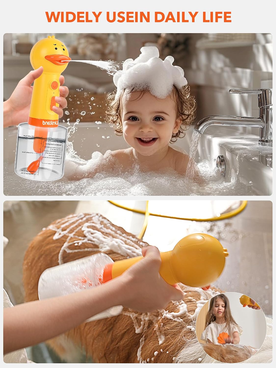 Dog Foaming Soap Dispenser, Automatic Electric Dog Shampoo Foamer Sprayer, Rechargeable Ducky Foaming Dog Shampoo Sprayer for Dog and Cat Bathing