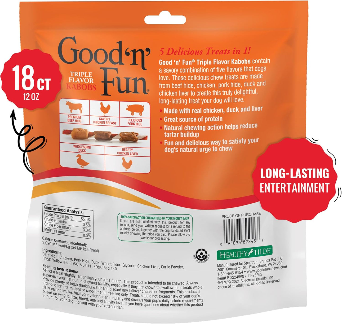 Good 'N' Fun Kabobs Long-Lasting Dog Treat, with Real Proteins, Beef Hide and Premium Chicken, Supports Dental Health, Mental Stimulation, 18 Count