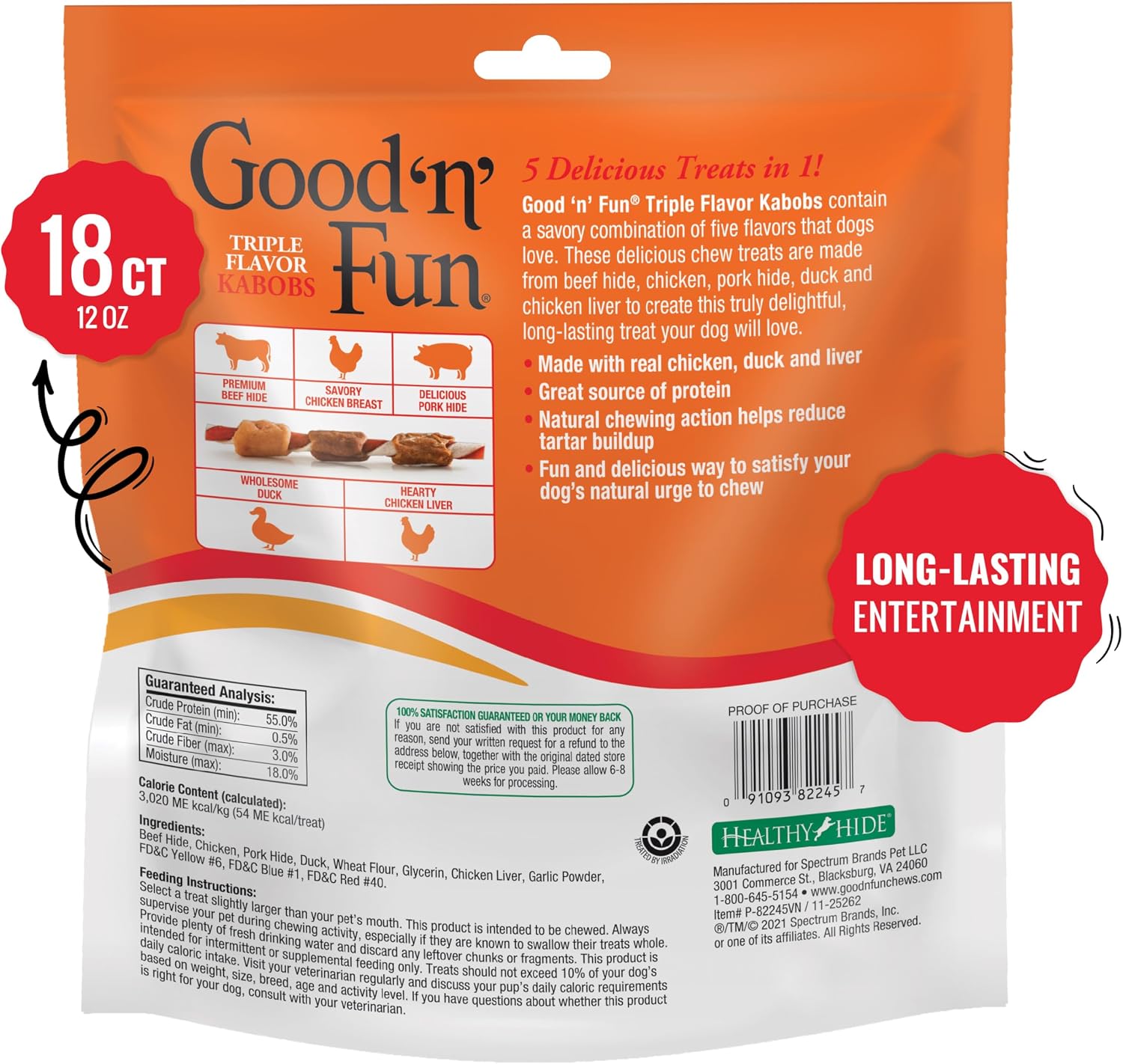 Good 'N' Fun Kabobs Long-Lasting Dog Treat, with Real Proteins, Beef Hide and Premium Chicken, Supports Dental Health, Mental Stimulation, 18 Count