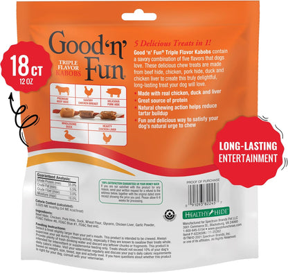 Good 'N' Fun Kabobs Long-Lasting Dog Treat, with Real Proteins, Beef Hide and Premium Chicken, Supports Dental Health, Mental Stimulation, 18 Count