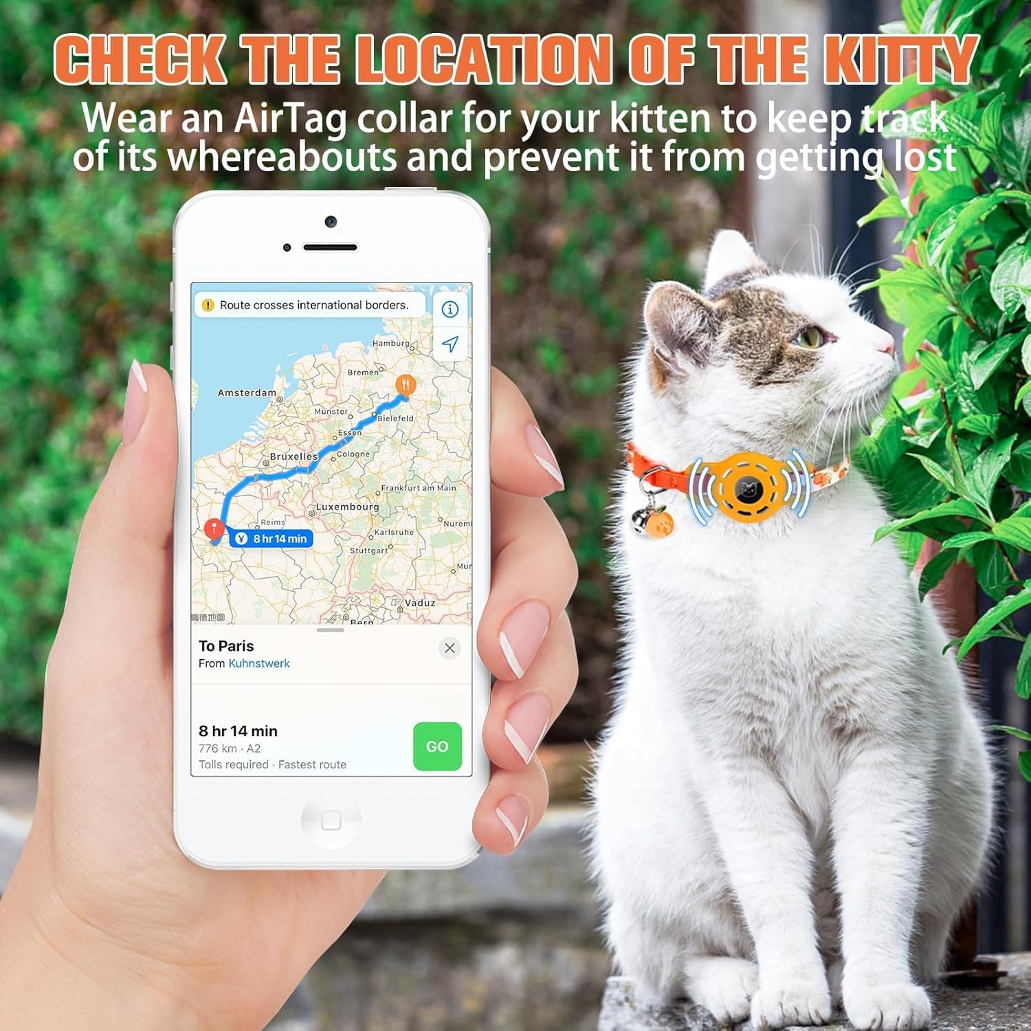 Airtag Cat Collar with Bells, Upgraded Safety Elastic Cat Collar with Airtag Cat Collar Holder, Anti-Lost Cat Collars for Girl Boy Cats, Anti-Suffocation Kitty Puppy Collars