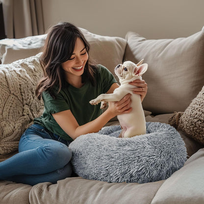 Calming Indoor Donut Bed for Dogs & Cats   