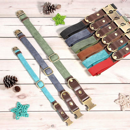 Soft PU Leather Dog Collars for Medium Dogs,Classic Adjustable Dog Collars with Quick Release Metal Buckle,Easy Clean and Comfortable with Nylon Lining,Green,M Neck 13-19"