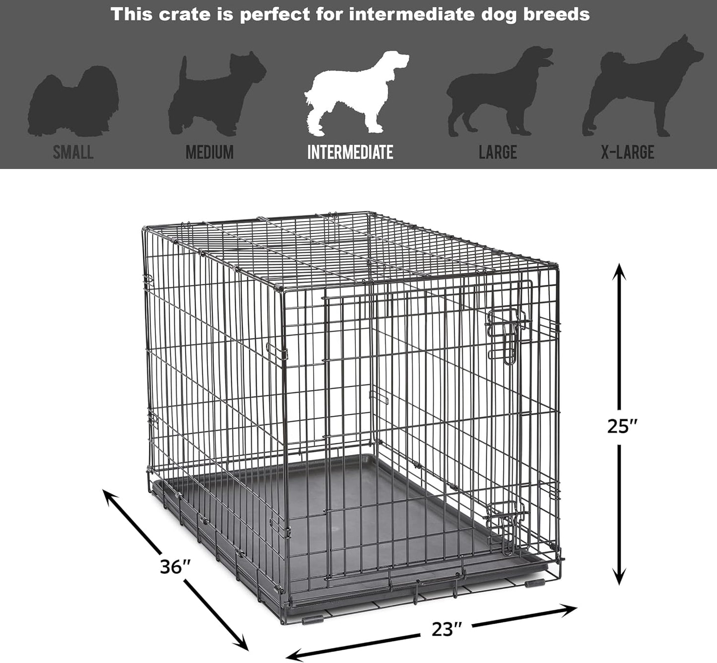 Single Door Folding Metal 36-Inch Dog Crate, Enhanced Security, Includes Leak-Proof Pan & Divider Panel, for Medium to Large Sized Breeds