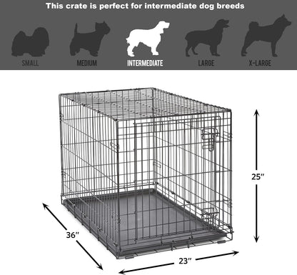 Single Door Folding Metal 36-Inch Dog Crate, Enhanced Security, Includes Leak-Proof Pan & Divider Panel, for Medium to Large Sized Breeds