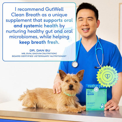 Gutwell Clean Breath - Dog Breath Freshener & Dog Dental Powder - Promotes Fresh Breath with Targeted Triple-Biotic Dental Care Blend - 60 Scoops
