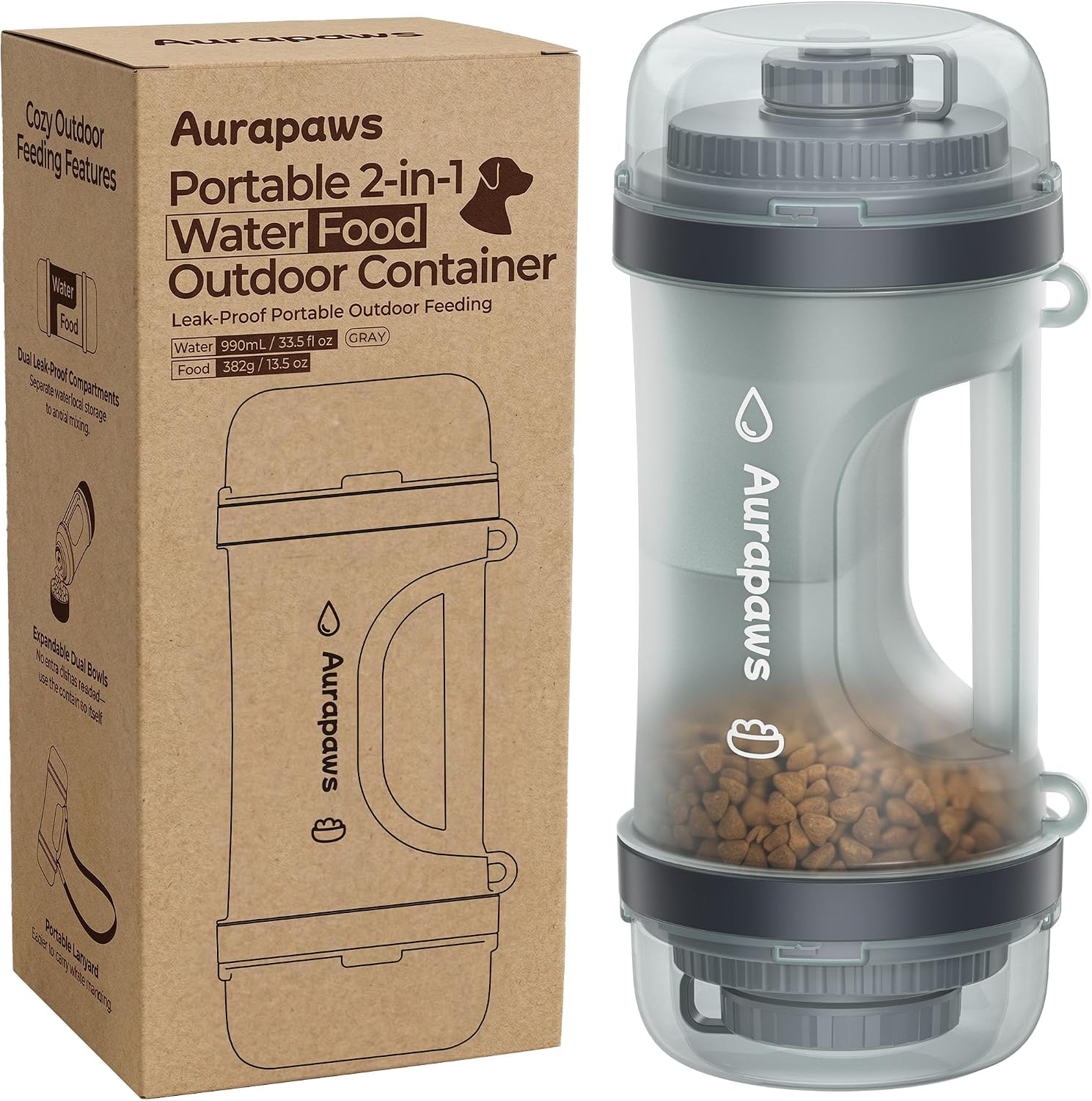 33.5Oz Portable Dog Water Bottle for Travel Hydration & Food Feeder
