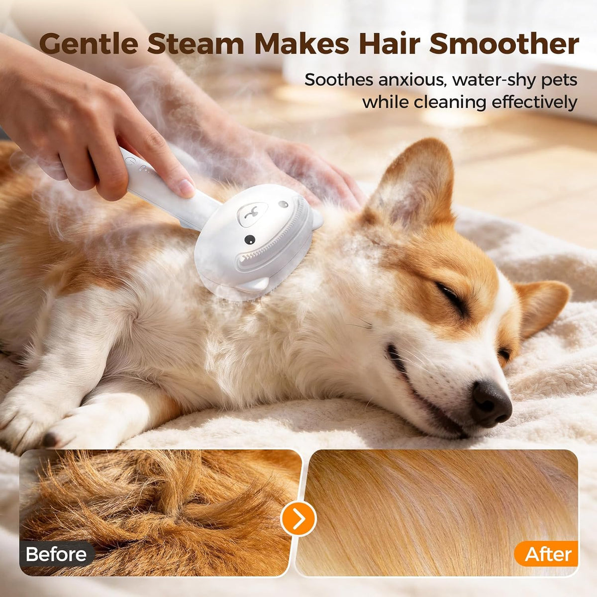 Self Cleaning Shedding Steam Cat Brush, Silicone Scraper Included