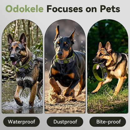 2025 Upgrade Waterproof Airtag Dog Collar, Military Tactical Dog Collar with Airtag Holder, Comfortable Control Handle and Metal Buckle, GPS Dog Collar Holder for Medium to Large Dogs (Armygreen, L)