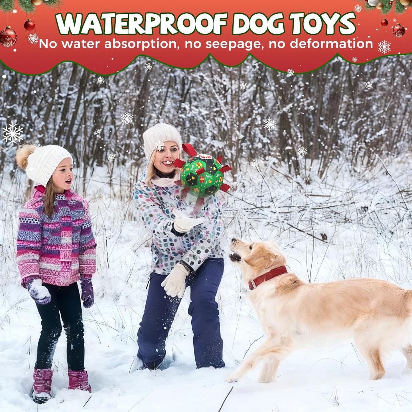 Christmas Dog Toys: Soccer Ball with Straps for Outdoor Play, Tug of War- Dog Birthday Gift, 8 Inch Balls for Medium & Large Dogs