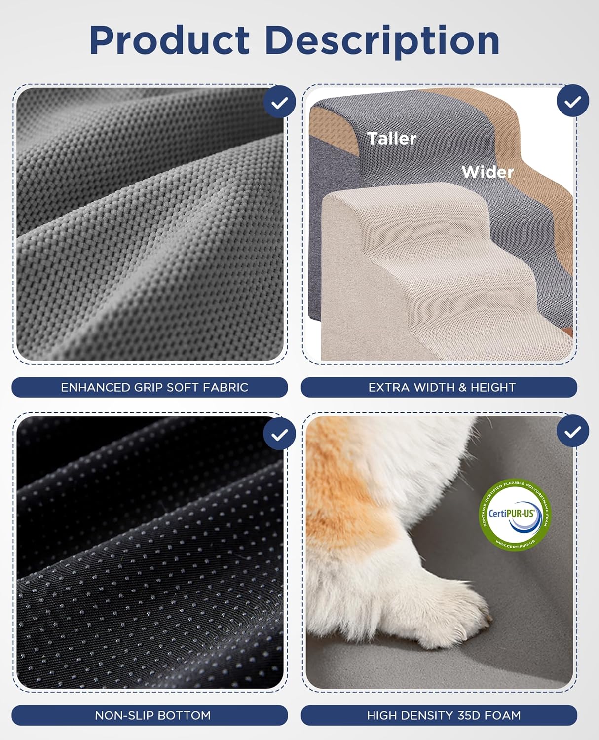 Curved Dog Stairs Ramp for High Beds 28.7" H, 5-Step Dog Steps for Small Dogs and Cats, Pet Stairs for High Bed Climbing, Non-Slip Balanced Pet Step