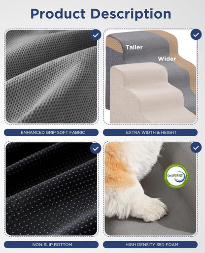 Curved Dog Stairs Ramp for High Beds 28.7" H, 5-Step Dog Steps for Small Dogs and Cats, Pet Stairs for High Bed Climbing, Non-Slip Balanced Pet Step