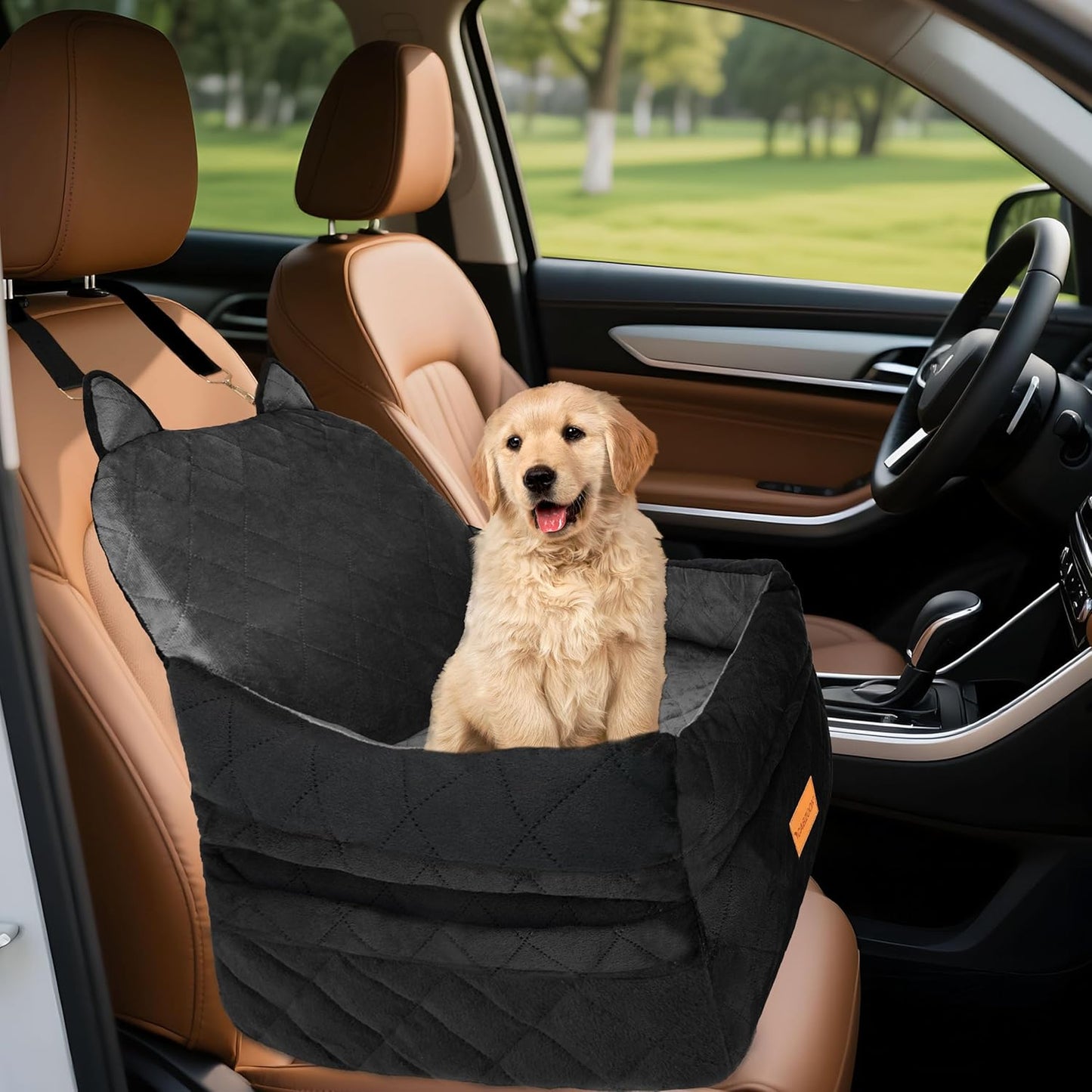 Dog Car Seat for Small/Medium Dogs up to 35Lbs,Elevated Cushion Fits in Front/Back Seat