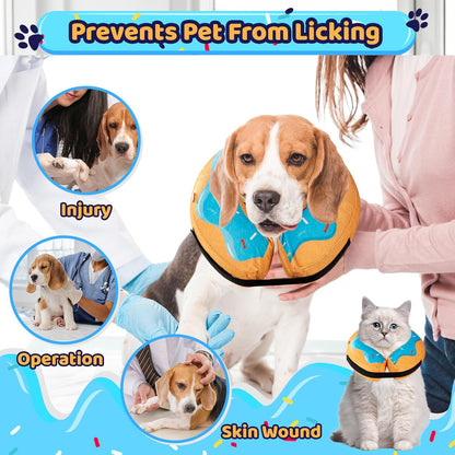 Donut Inflatable Collar for Dogs and Cats, Soft Recovery Dog Cone after Surgery, Protective Pet Neck Cone for Small, Medium, Large Dogs, Not Block Vision (Blue, M)