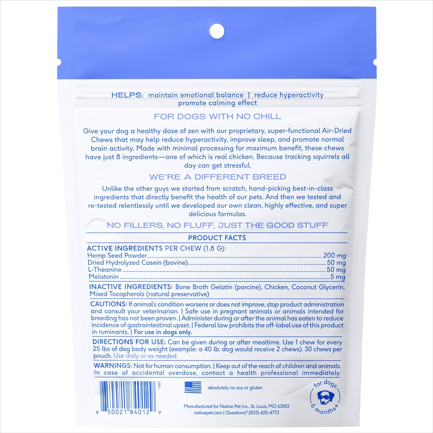 Calming Chews for Dogs - Melatonin for Dogs Anxiety Relief - Grain Free All Natural Hemp Calming Treats & L-Theanine Helps Manage Stress & Separation Anxiety - Puppy Sleep Aid - 30 Chews