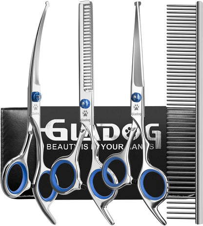 Professional 5 in 1 Grooming Scissors Set with Safety round Tips, Sharp and Heavy-Duty Pet Grooming Shears 