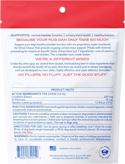 Dog UTI Treatment - Cranberry Supplement for Dogs Bladder Control & Kidney Support - Prevent Urinary Tract Infection and Urinary Incontinence - Made with Real Cranberry Extract - 30 Chews