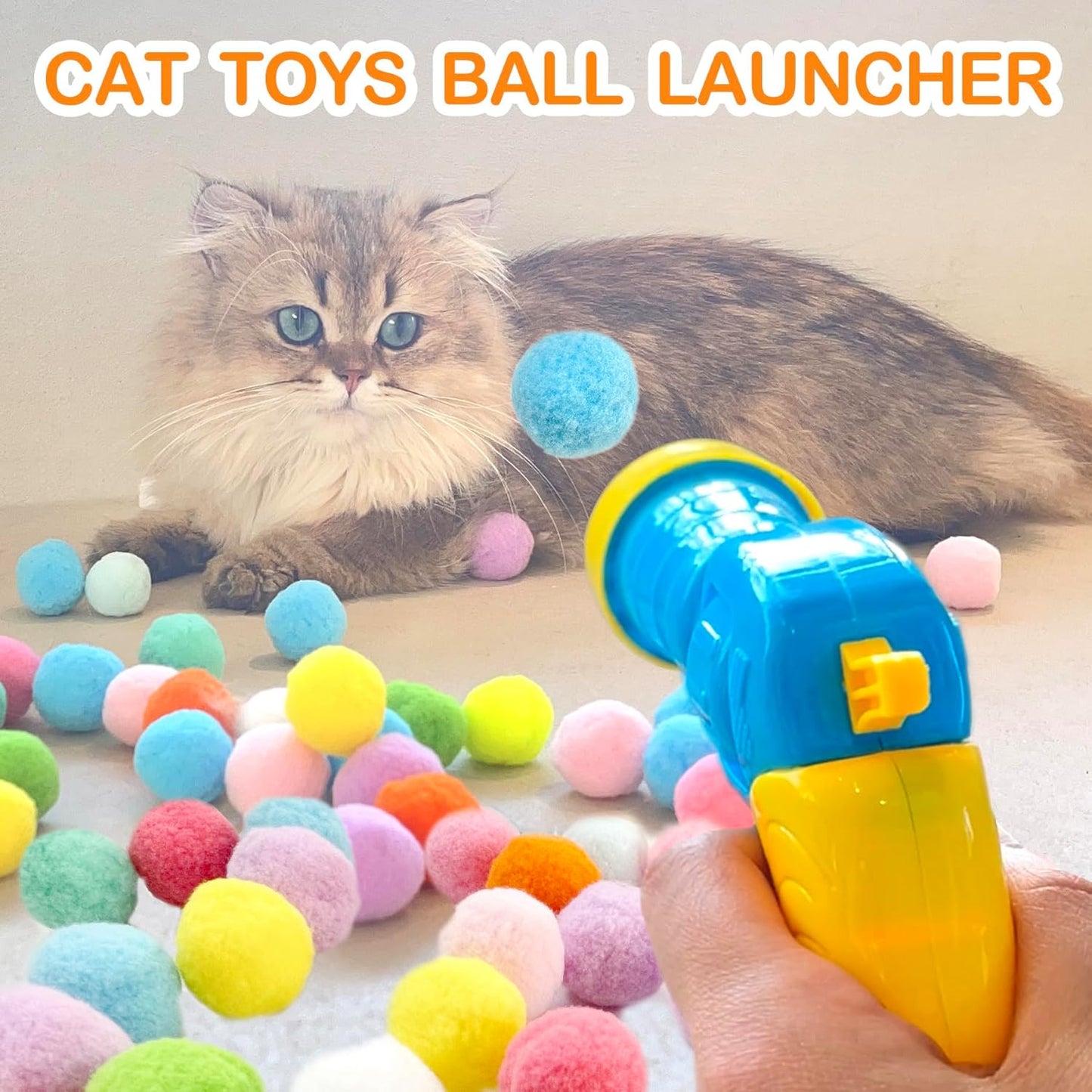 31Pcs Cat Ball Toy Launcher, Cat Balls Fetch Toy,30Pcs Plush Fuzzy Ball Launcher 