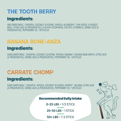 Dental Treats for Dogs, Variety (3-Pack) - Healthy Sticks for Teeth Cleaning & Fresh Breath - Dog Bones Dental Chews Free from Grain, Corn & Soy