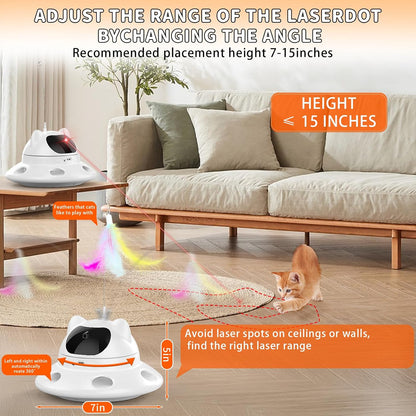 Cat Laser Toy,3-In-1Interactive Cat Toy Automatic Cat Toy with 360° Random Laser & Interactive Feather - 5 Laser Patterns, USB Rechargeable Motion Activated 