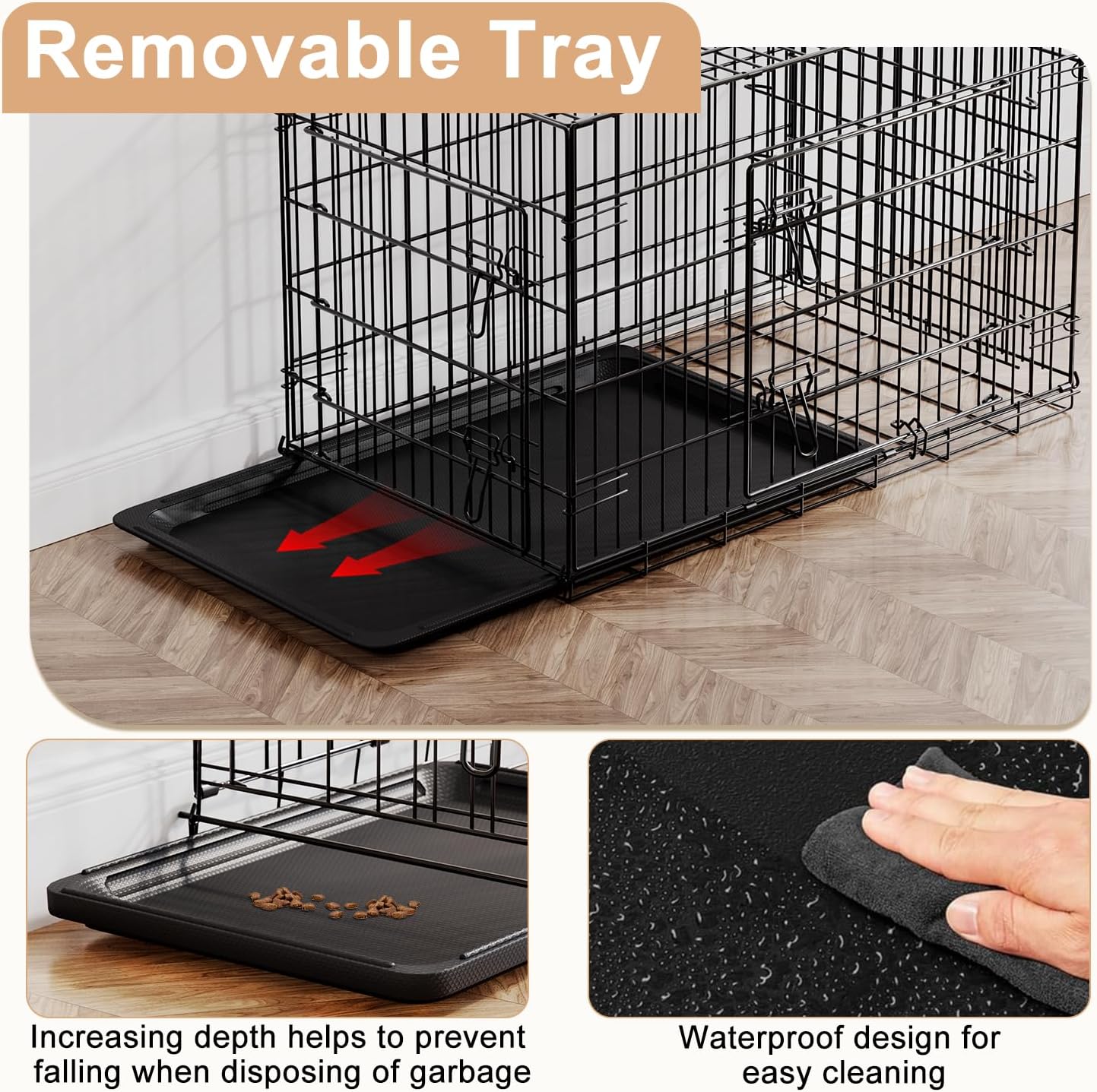 Dog Crate 36Inch Dog Cage Foldable Metal Kennel with Leakproof Tray Foldable Design Indoor Outdoor Use for Medium Dogs,Black