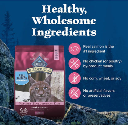 Blue Buffalo Wilderness Natural High Protein, Grain Free Dry Food for Adult Cats, Salmon - 11 lbs