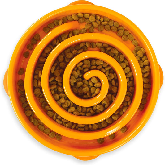 Large Slow Feeder Bowl, Puzzle Maze for Fast Eaters, Medium to Large Dogs, Helps Prevent Bloat & Aid Digestion, Holds 4 Cups Wet or Dry Food, Non-Slip, Made without BPA, Orange