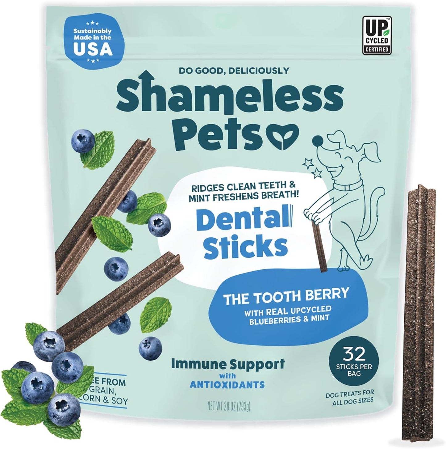 Dental Treats for Dogs, a Cluck a Day (32 Sticks) - Supports Digestion for Teeth Cleaning & Fresh Breath - Dog Bones Dental Chews Free from Grain, Corn & Soy
