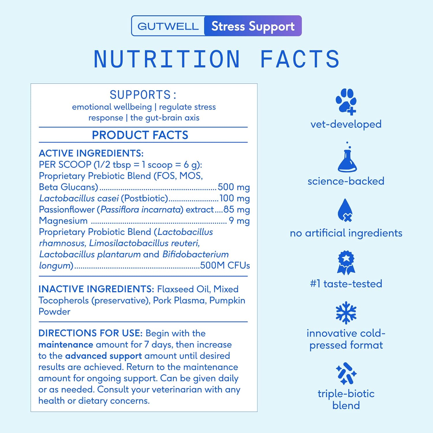 Native Pet Gutwell Stress Support - Dog Anxiety Relief & Calming Treats - Tasty Food Topper for Dog Stress and Anxiety Relief - Support Gut-Brain Axis with Triple-Biotic Blend & Magnesium - 60 Scoops